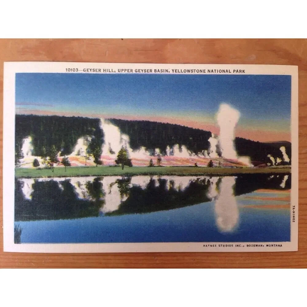 Vintage White Border Haynes Geyser Hill Upper Basin Yellowstone National Park WY